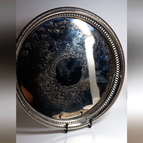 Vintage Silver Plate 12.5" Round Gallery Tray - Picture 1 of 6